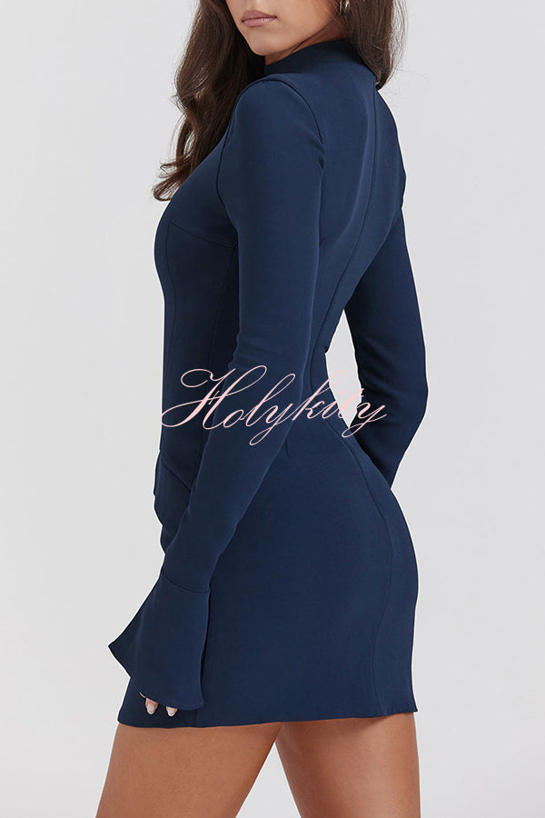 Giao Zippered Long Sleeve Pockets High Waisted Mini Dress