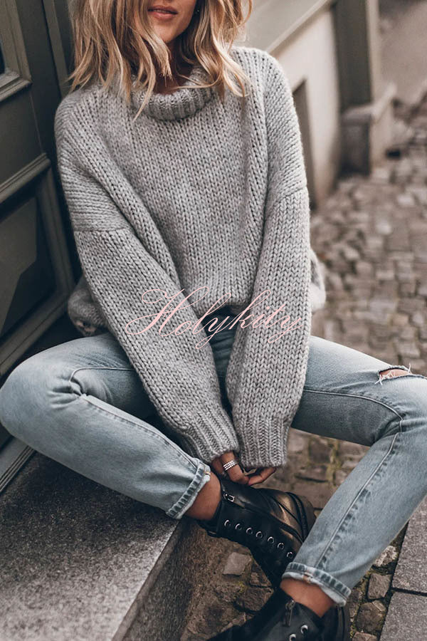 Emilia Knit Thick Collar Extra Long Sleeves Pullover Sweater