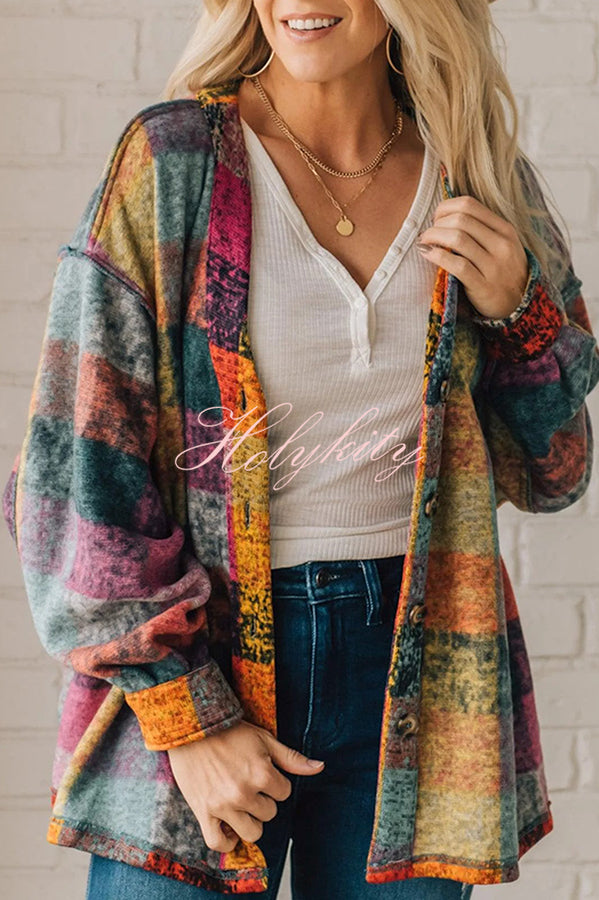 Multicolor Brushed Check Western Button Jacket