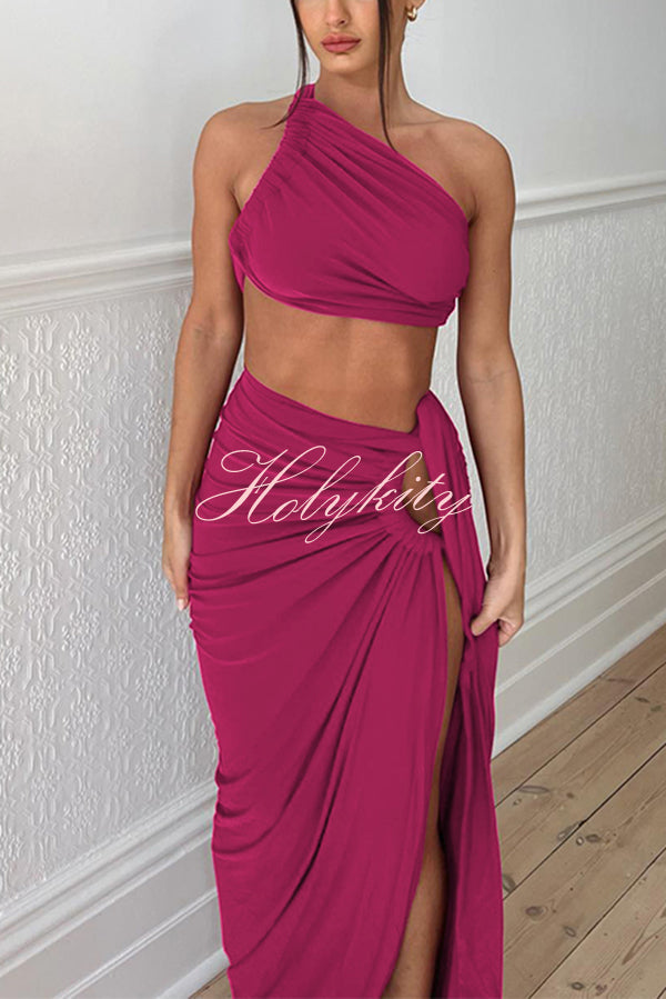 Sexy Backless Bandeau Top and Slim Slit Skirt Set