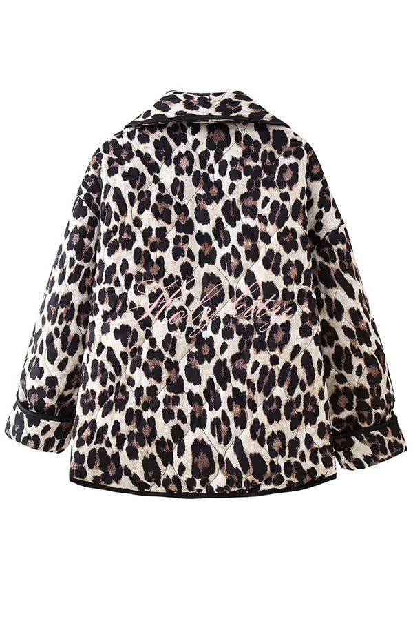 Leopard Print Loose Lapel Pocket Jacket