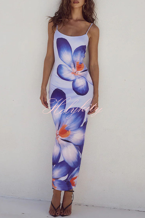 Definitely Memorable Abstract Floral Print Slip Stretch Maxi Dress