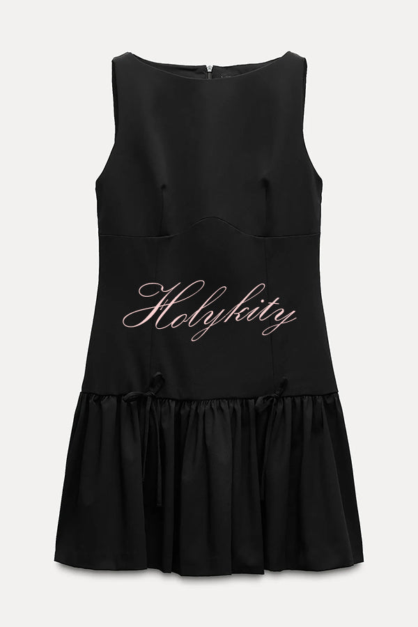 Solid Velvet Bow Embellished Sleeveless Mini Dress