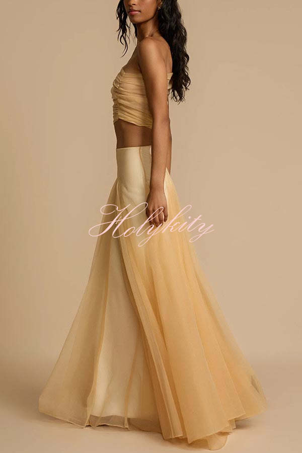 Romance Factor Semi-sheer Tulle One Shoulder Ruched Crop Top