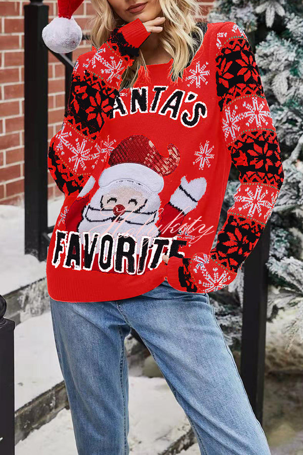 Christmas Print Crew Neck Long Sleeve Sweater