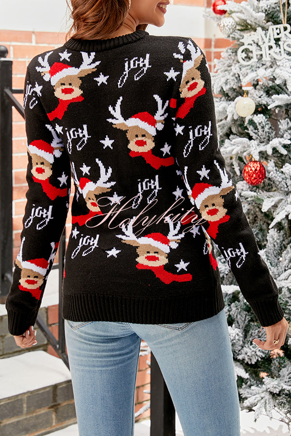 Christmas Print Crew Neck Long Sleeve Sweater