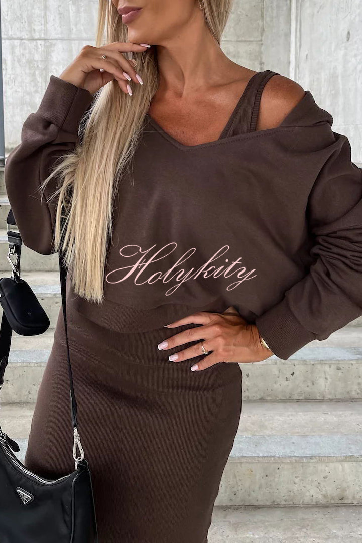 Around The World Hooded Sweatshirt and Slip Maxi Skirt Two Piece Set