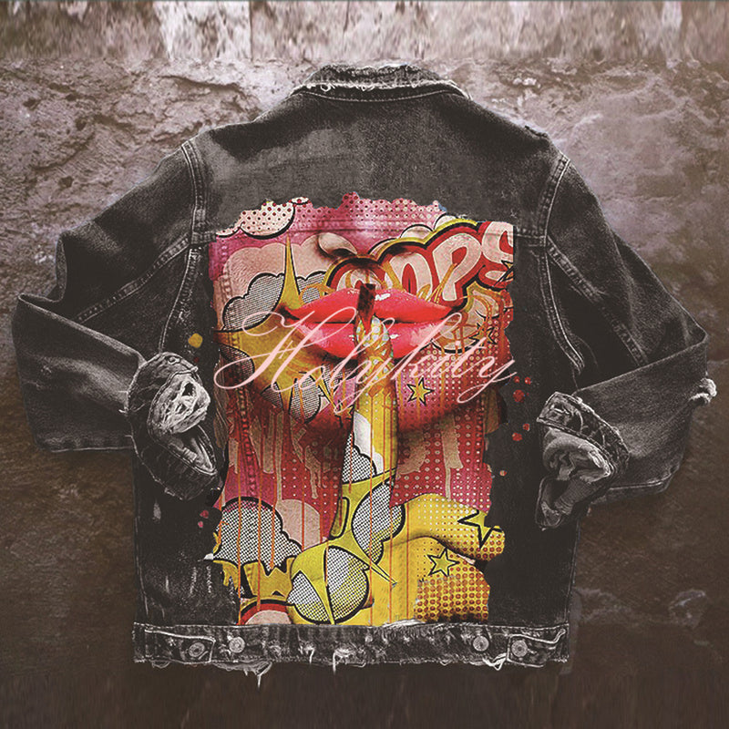 Halloween Print Long Sleeve Denim Jacket