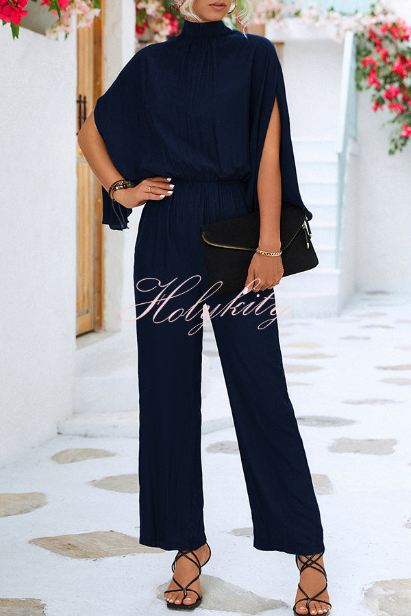 Solid Color Slit Back Lace Up Hollow Long Sleeve Jumpsuit