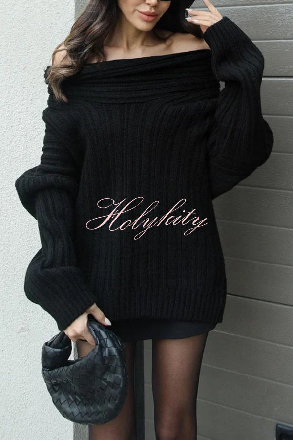 Fashionable Irregular Collar Loose Casual Knitted Sweater