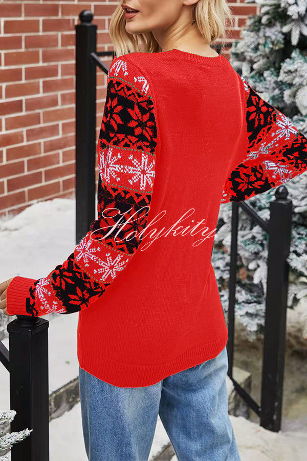 Christmas Print Crew Neck Long Sleeve Sweater