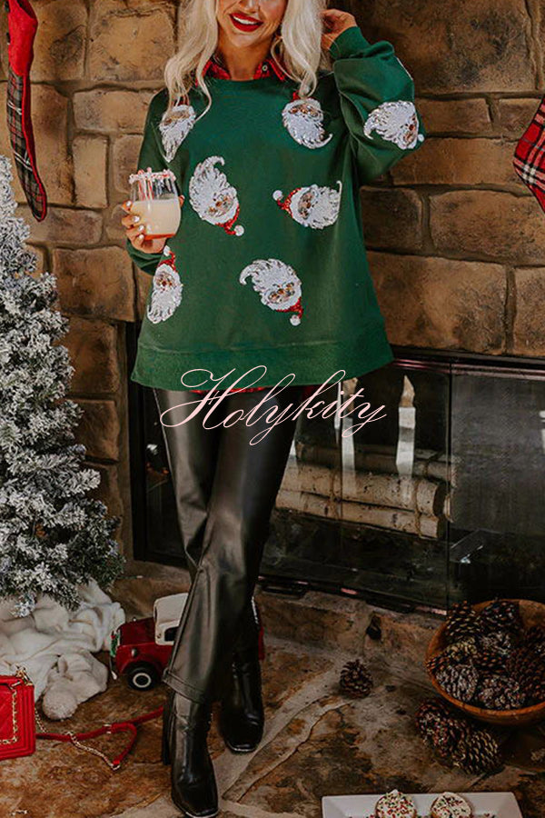 Santa Honey Sequin Christmas Pattern Loose Sweatshirt