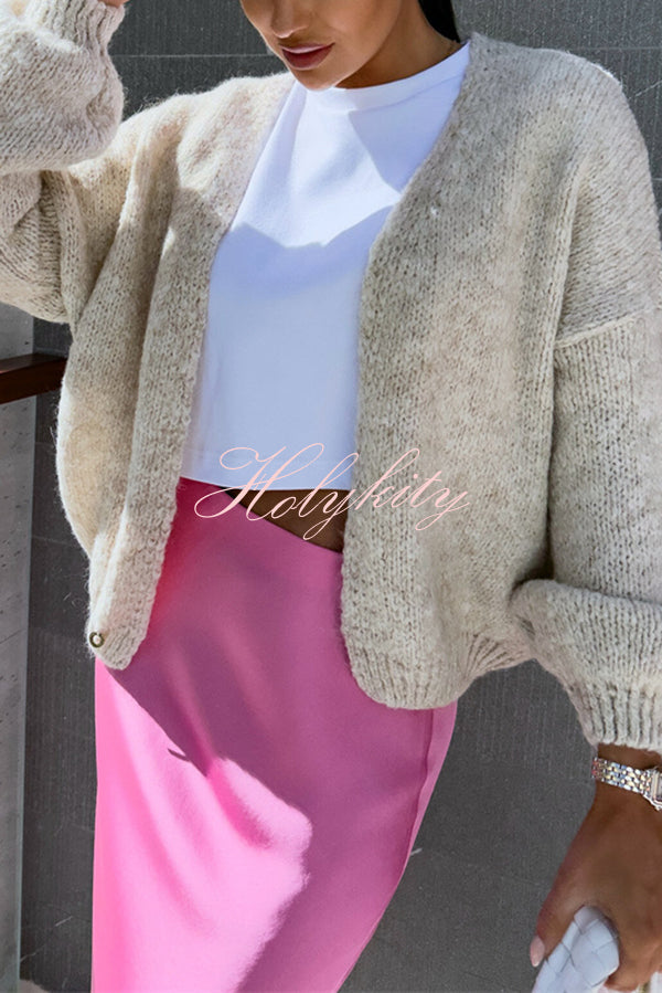 Solid Color Casual Long Sleeve Knitted Cardigan