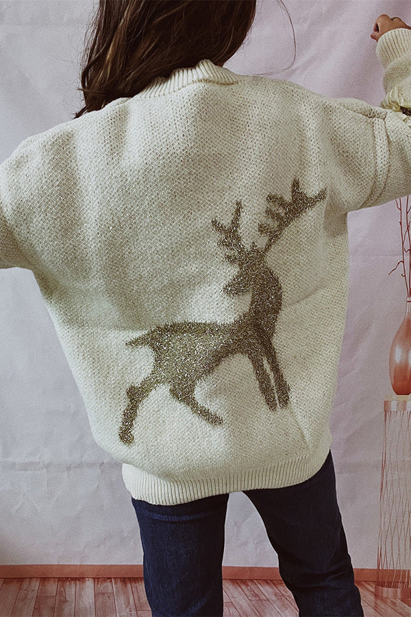 Christmas Pattern Knitted Crew Neck Long Sleeved Sweater