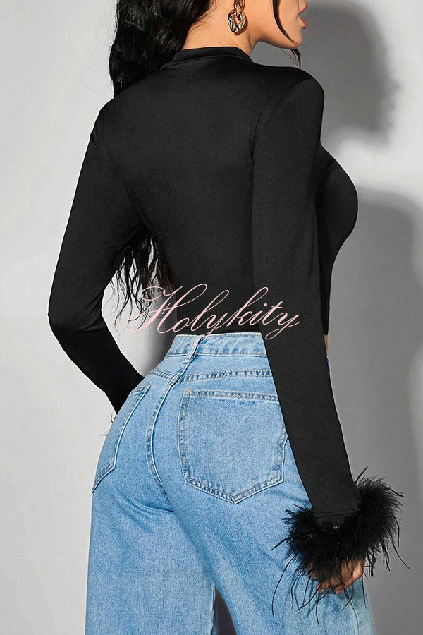 Delightful Feather Turtleneck Long Sleeve Top