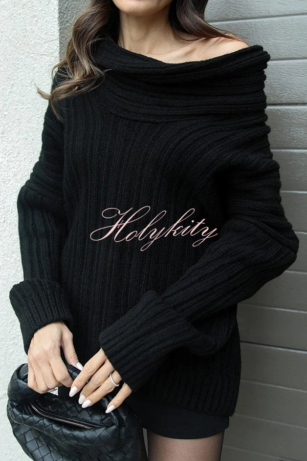 Fashionable Irregular Collar Loose Casual Knitted Sweater