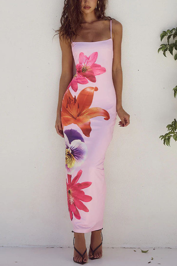 Definitely Memorable Abstract Floral Print Slip Stretch Maxi Dress