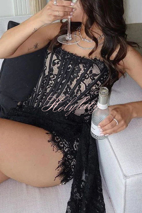 Amazing Lace Mesh Off Shoulder Slightly See Through Slim Fit Mini Dress