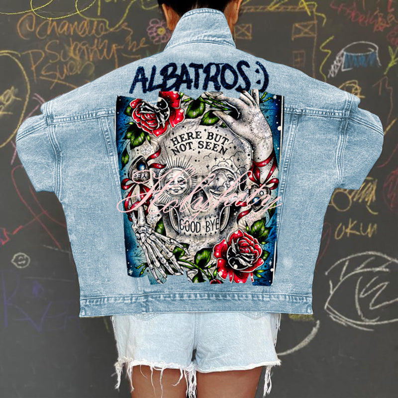 Halloween Print Long Sleeve Denim Jacket