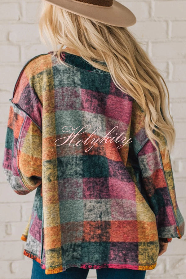 Multicolor Brushed Check Western Button Jacket