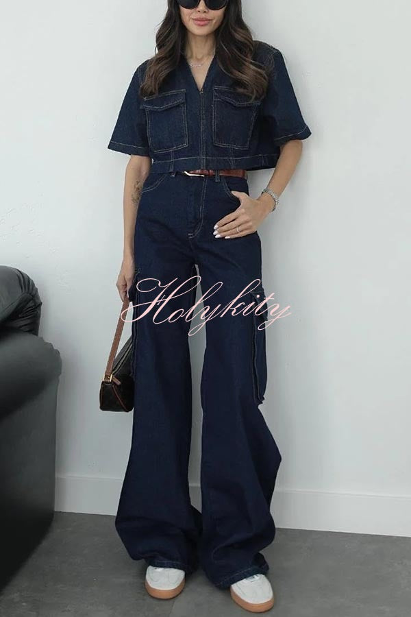 Free Breeze Denim High Rise Pocketed Wide Leg Cargo Jeans