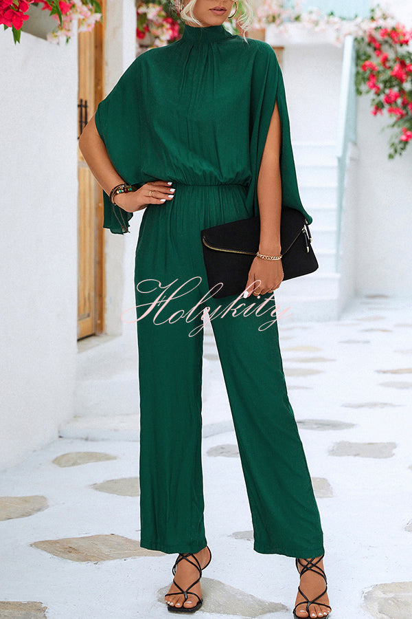 Solid Color Slit Back Lace Up Hollow Long Sleeve Jumpsuit