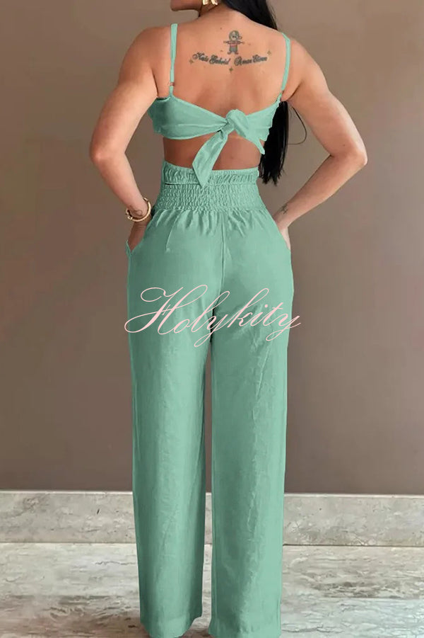 Three-dimensional Flower Accessories Hollow Pocket Jumpsuit