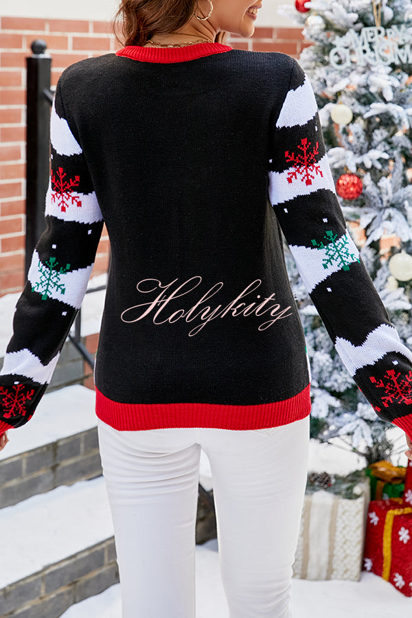 Christmas Print Crew Neck Long Sleeve Sweater