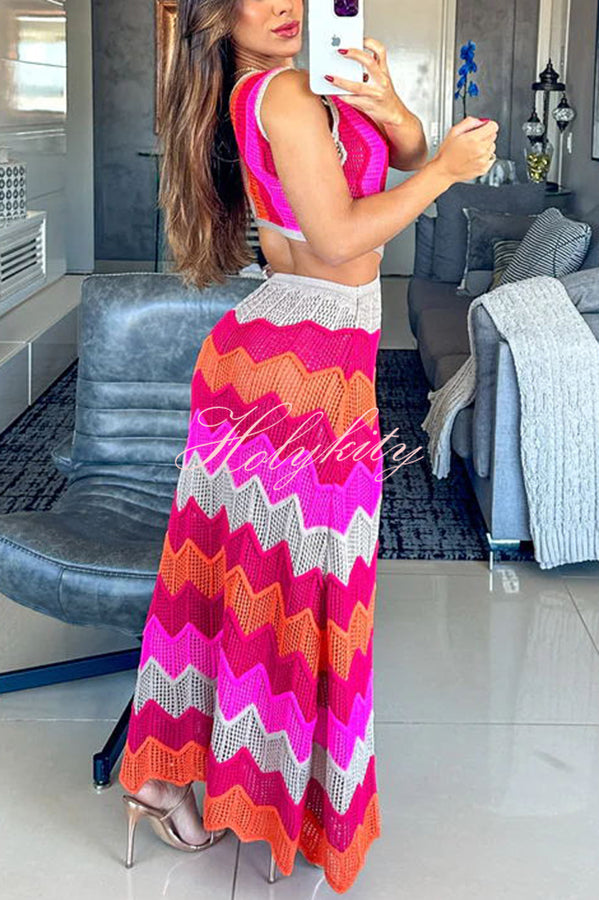 Darling Perfection Knit Texture Color Block Side Waist Cutout Maxi Dress