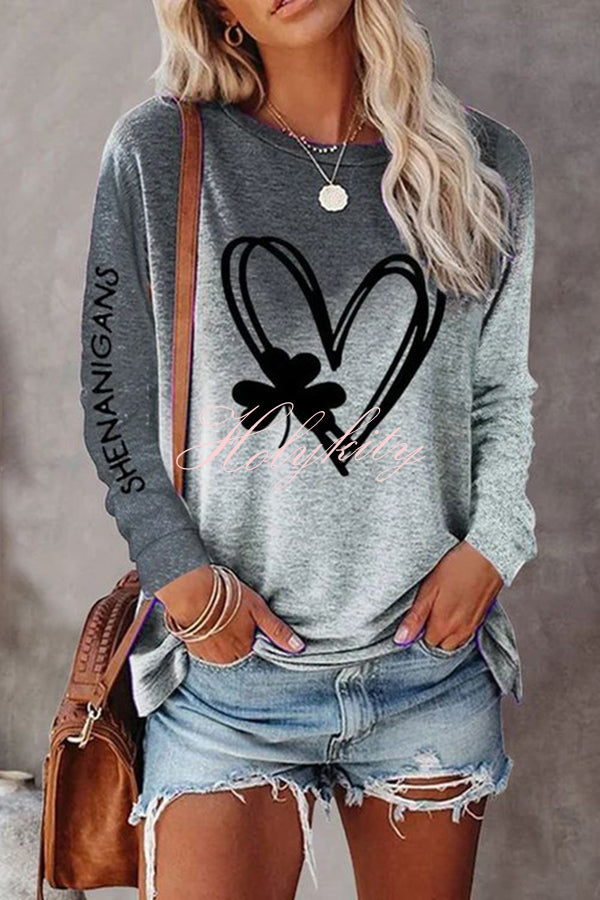 Valentine's Day Printed Round Neck Long Sleeve Top