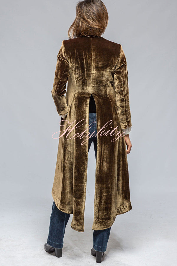 Vintage Velvet Long Loose Pocket Slit Coat