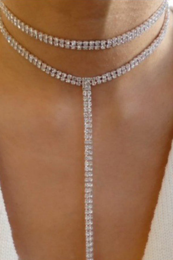 Fashionable Double-layer Rhinestone Tassel Necklace