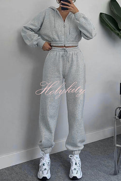 Hooded Zip Up Waist Sweatshirt and Elastic Waist Lace Up Pants Set