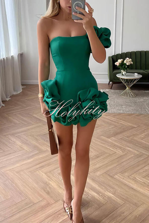 Delightful and Elegant Vibe Off Shoulder Flounce Bottom Mini Dress