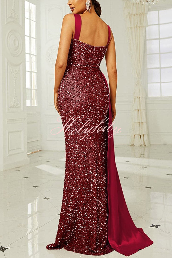 Banquet Sequined Backless Strappy Fishtail Maxi Dress