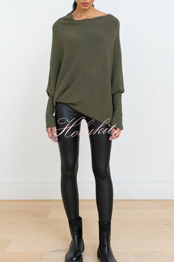 Solid Color Round Neck Long Sleeve Loose Knitted Sweater