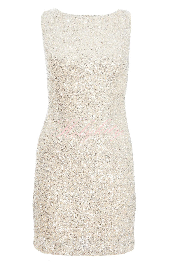 Party Time Starts Sequin Back Velevt Bow Detail Stretch Mini Dress