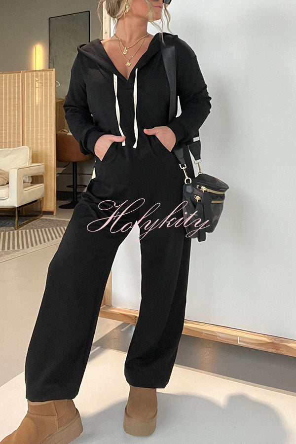 Cozy Days Long Sleeve Pocket Hooded Drawstring Jumpsuit