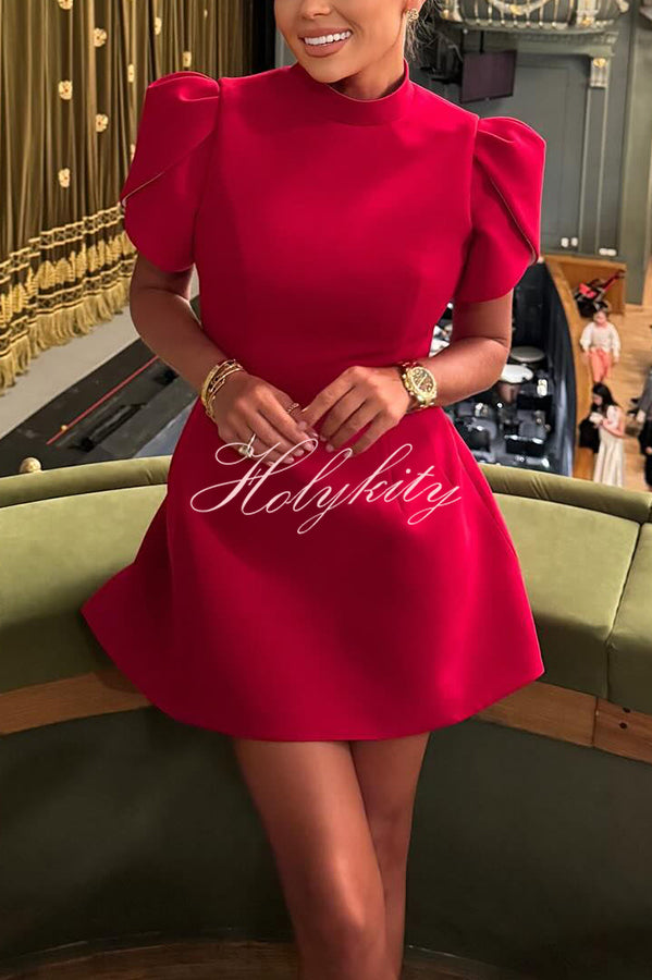 Sweet Moment Slit Short Sleeve Backless Removable Satin Bow Mini Dress