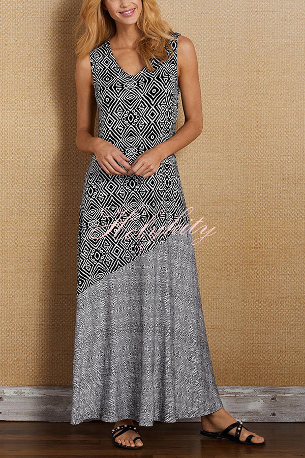 Elegant and Unique Printed V Neck Maxi Dress