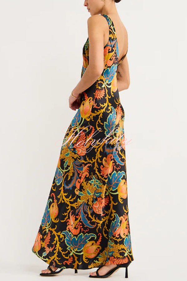 Forever Mine Satin Exclusive Botanical Print Slip Maxi Dress