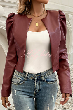 Yelissa Faux Leather Statement Long Sleeve Open Front Crop Jacket