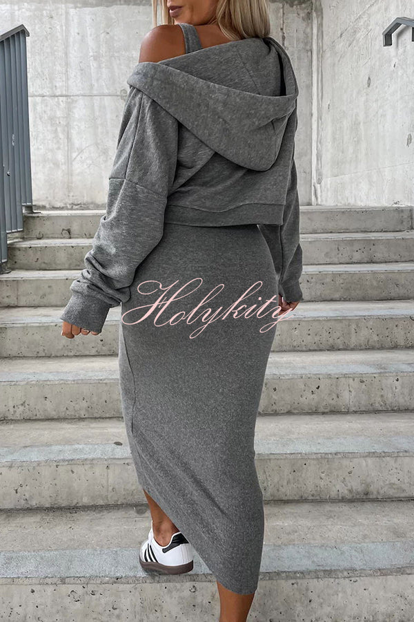 Around The World Hooded Sweatshirt and Slip Maxi Skirt Two Piece Set