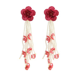 Alloy Lacquered Flower Rice Bead Tassel Earrings