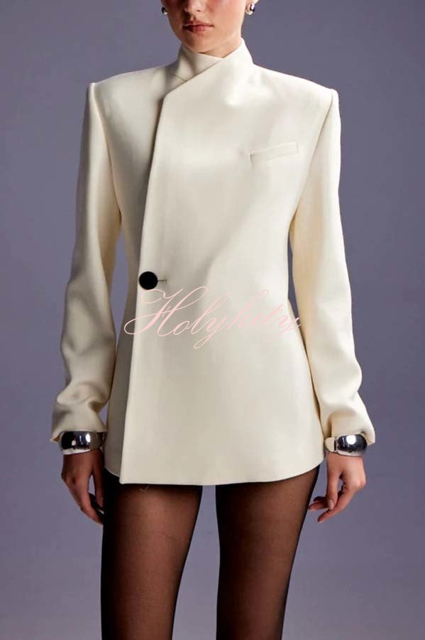 Fashionable Leader One Button Stand Collar Long Sleeve Blazer Jacket