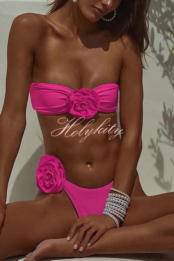 Strapless Three Dimensional Flower Bikini