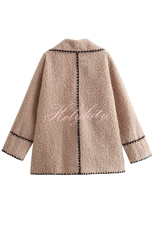 Lamb Wool Casual Lapel Loose Pocket Coat