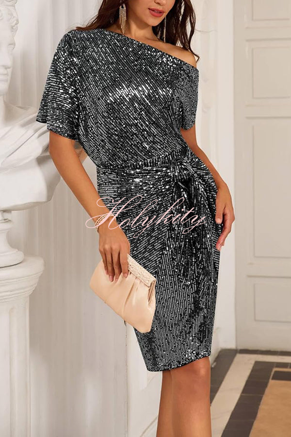 Solid Sequined Elegant Strappy Mini Dress