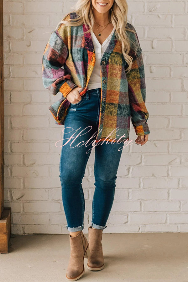 Multicolor Brushed Check Western Button Jacket