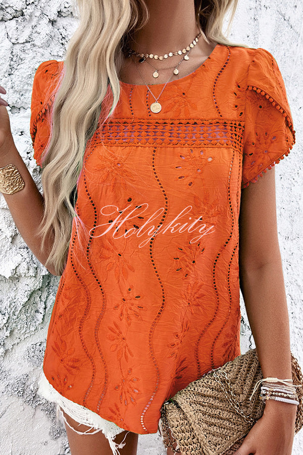 Stunning Cutout Jacquard Short Sleeve Top